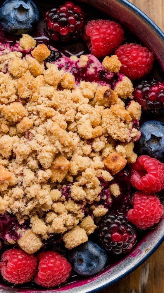 Crumble aux framboises et aux mûres