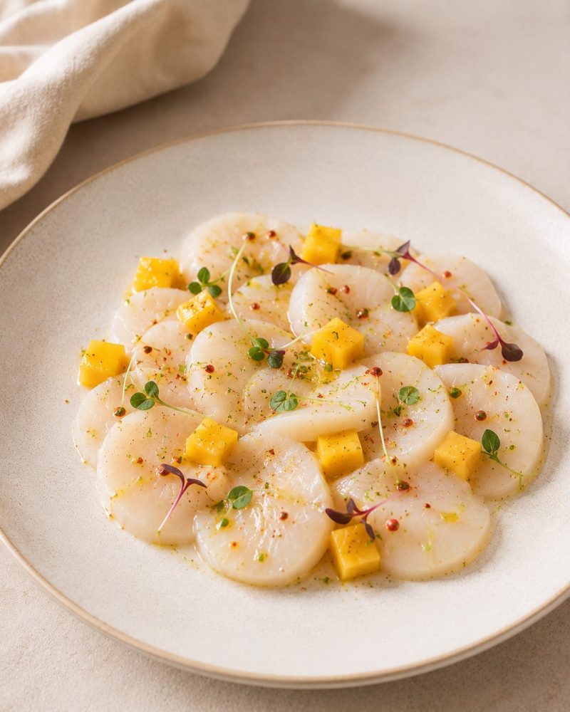 Carpaccio de Saint-Jacques et mangue