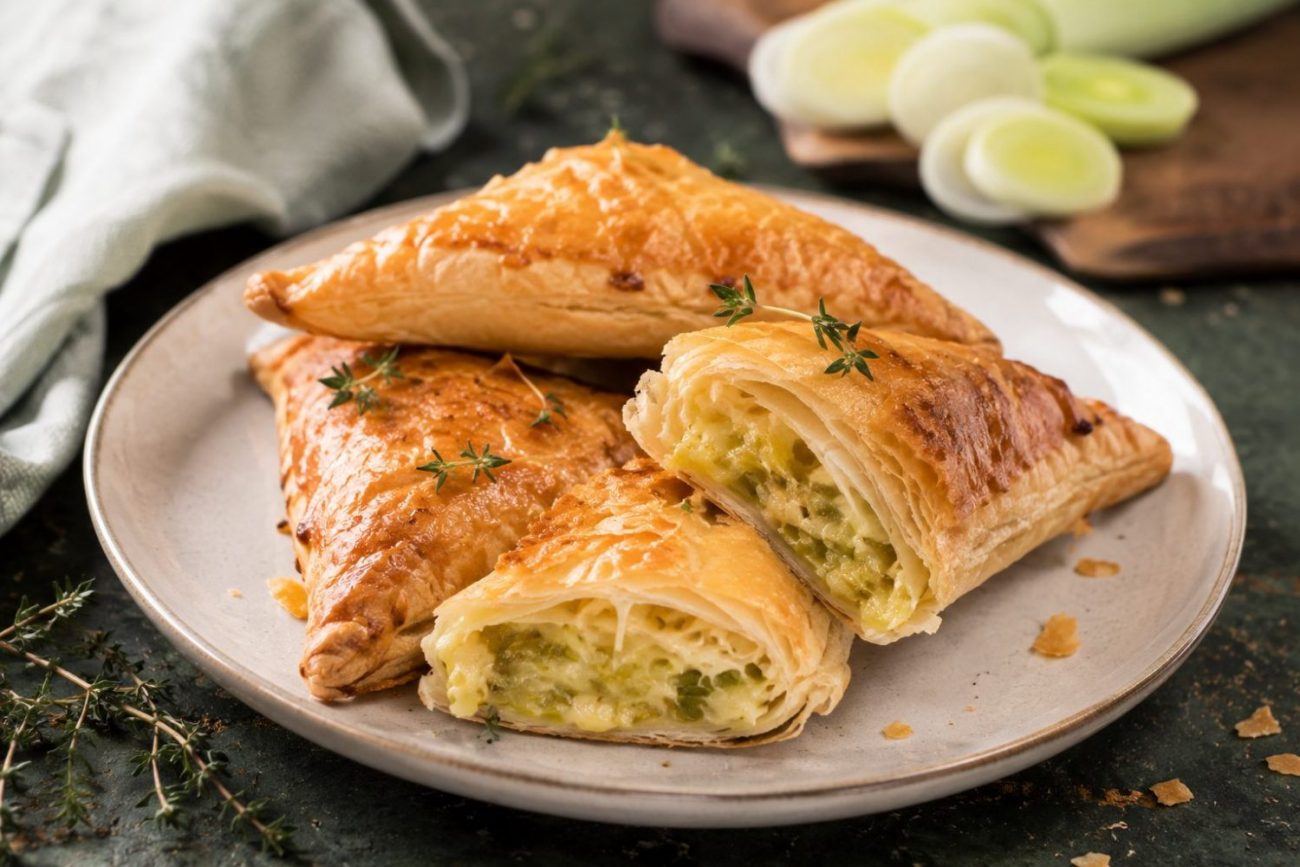 Chausson feuilleté au fromage et aux poireaux