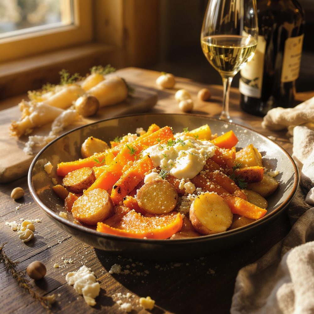 Légumes d’hiver rôtis avec labneh & noisettes