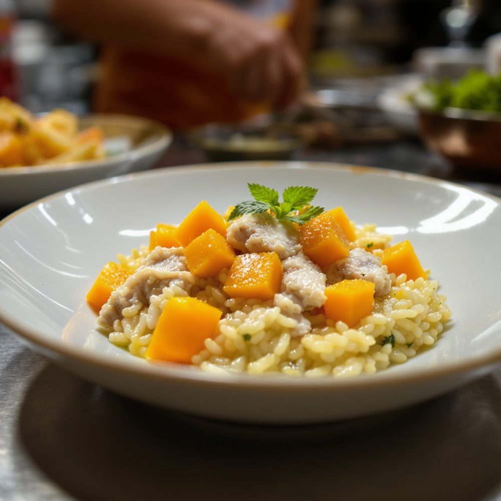 Risotto au poulet et à la courge butternut